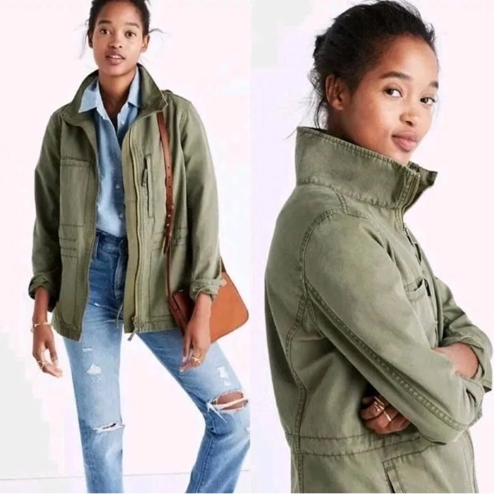 Madewell Zip Front Multiple Pockets Olive Green Utility Jacket